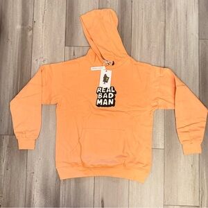 Real Bad Man Orange Pullover Sweater with embroidery and organic cotton medium